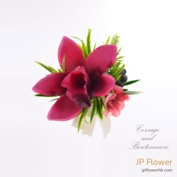Elegant Hot Pink Cymbidium & Mini Lily Boutonniere Elegant Hot Pink Cymbidium & Mini Lily Boutonniere