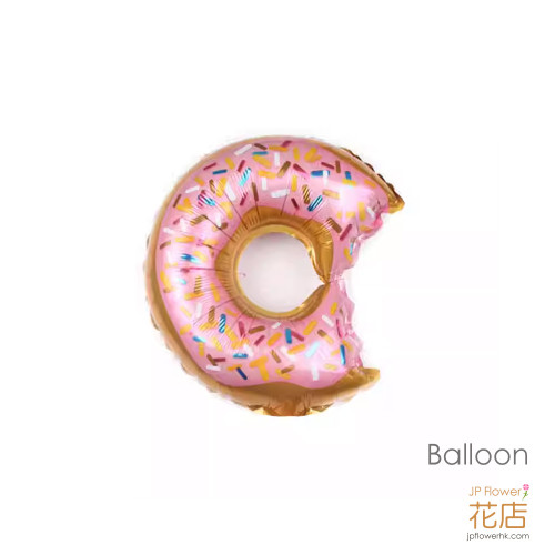 一串由多顆迷你甜甜圈造型鋁箔氣球組成的氣球串，色彩繽紛，適合生日派對或慶典佈置使用。