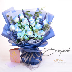 18枝定制酞青藍玫瑰花束 - 藍調星河之戀 (藍田送花專屬)