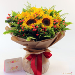 8枝向日葵+紅豆+黃英花束 - 大欖「陽光愛情程式碼：熱情、思念與 24 小時客製化傳遞」！