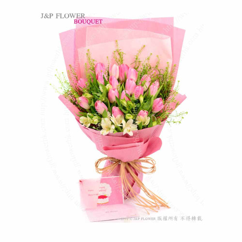 花束，20枝粉紅色鬱金香