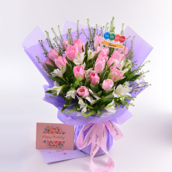 18枝粉紅色鬱金香花束：為長輩生日獻上最美祝福 | JP花店-BO345