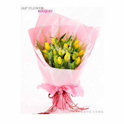 獨特20枝黃色鬱金香花束,送上您的畢業祝福 - JP花店 透過JP花店訂購20枝黃色鬱金香,為畢業友人送暖