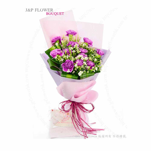 花束-18枝紫色康乃馨 + 美女英-BO387