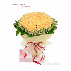 108枝香檳玫瑰 X 滿天星花束 - 獻給父母花束的「黃金承諾」：網上訂花香港頂級客製化！