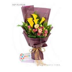 用荷蘭馬蹄蘭5枝與桔梗締造特別日子的花束，感謝心愛的老師-BO486