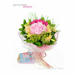 18枝深桃紅玫瑰 + 桔梗 + 繡球 + 茴香果 + 滿天星花束 - 「愛情調色盤」