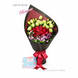 18枝玫瑰 X 石竹 X 桔梗花束 - 「非預製溫馨承諾：24小時愛意動態傳送」！