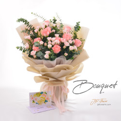 情人節花束:12枝玫瑰+小玫瑰-VD562(配送心形情人節氣球)