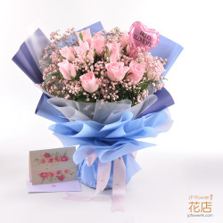 18枝玫瑰+滿天星花束 + 印字氣球(100色玫瑰任選) — 客製化浪漫禮遇 18枝玫瑰+滿天星花束 + 印字氣球(100色玫瑰任選) — 客製化浪漫禮遇