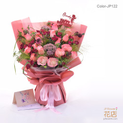 畢業/生日慶祝花束：18玫瑰＋隨機襯花，色彩鮮明