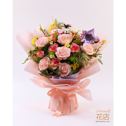 玫瑰+公仔絲花花束-SB108