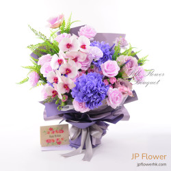 繡球・玫瑰・蘭花仿真花絲花花束（含客製化印字氣球）— JP 花店客製化心意款