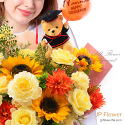 向日葵＋牡丹＋繡球花仿真絲花花束（含客製化印字氣球）— JP 花店畢業祝福限定