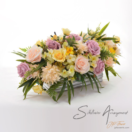 table flower, silk flower arrangement, flower basket