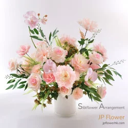 香檳色花籃枱花配氣球（仿真花）— 優雅活動與商務佈置首選