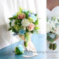 粉玫瑰+藍玫瑰絲花花球 - 永不凋謝的愛情宣言